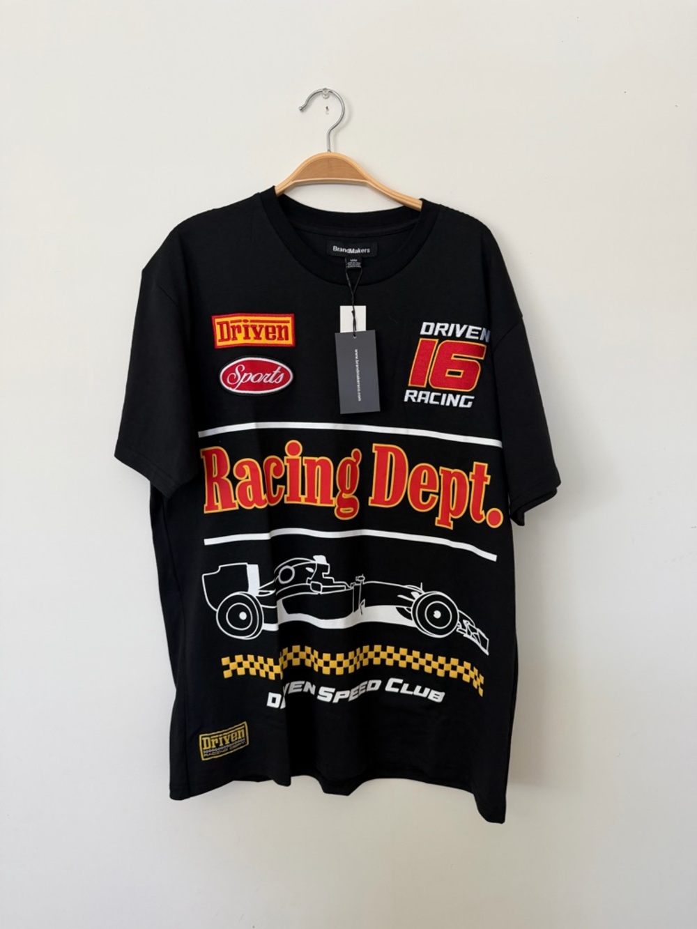 Black Racing Dept. Graphic Tee with Red and Yellow Accents